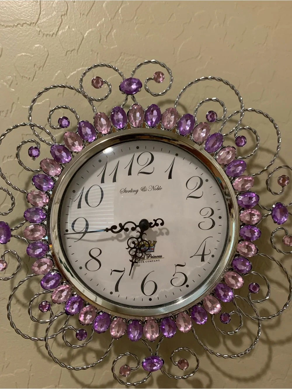 Decorative Purple Crystal Wall Clock by
